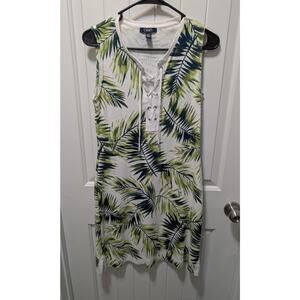 Chaps Women's White Tropical Sleeveless Knit Dress Size M Casual Summer Spring